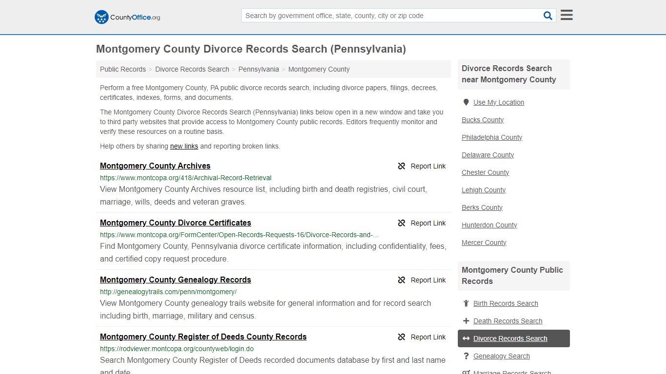 Montgomery County Divorce Records Search (Pennsylvania) - County Office
